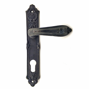 Antika Tarz Dekoratif Pirinç Çiçekli Oda Kapı Kolu - 240x40 Mm, Oksit T20