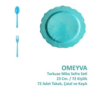 Omeyva Mika Plastik Turkuaz Sorfa Piknik Seti - 23 Cm. - 72 Kişilik Tabak Çatal Kaşık Takımı