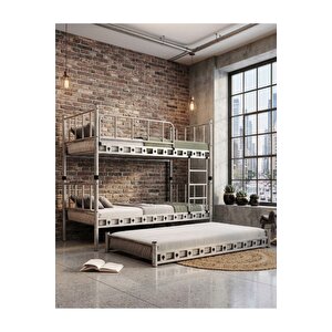 Zambak Ayrılabilir & Yavrulu Çok Fonksiyonlu Metal Ranza Beyaz 90x200 Cm