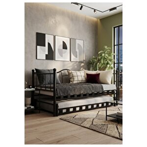 Kamelya Daybed Yavrulu Siyah Karyola 90x190 Cm