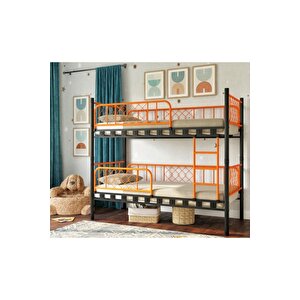 Metis Ayrılabilir 4 Korkuluklu Metal Ranza Ve Karyola Seti Turuncu 90x190 Cm