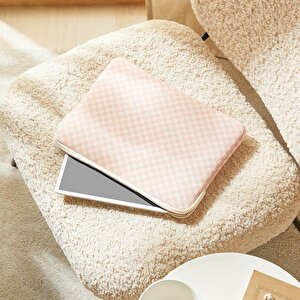 Su İtici Leke Tutmaz Pembe Dama Desen Tablet Taşıma Çantası / Kılıfı 32.5 X 24 X 2 Cm