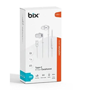 Bix Hf01c-we Type-c Beyaz 14mm Extra Bass Kulaki̇çi̇ Mikrofonlu Kulaklık