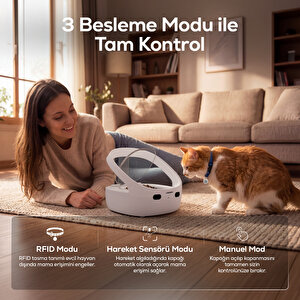 Akıllı Mama Kabı | Rfid, Mobil Kontrol, Kablosuz, 400ml Kase, 3 Modlu, Kedi Köpek Uyumlu (X8607) 1000 Beyaz
