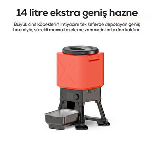 Köpek Mama Kabı | Akıllı, Uygulama Kontrol, 14l, Yükseltilmiş Ortopedik Tasarım, Çelik Kase (x8631), Beyaz Kırmızı