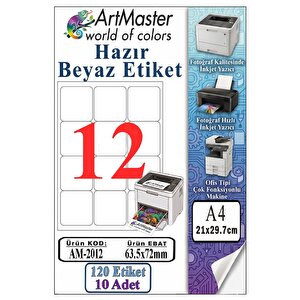A4 Hazır Beyaz Etiket 63.5x72mm 10 Sayfa 1 Paket 12 Li Kendinden Yapışkanlı Fotokopi Lazer İnkjet Kağıdı Yazıcılar İçin