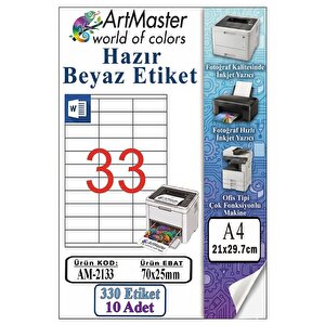 A4 Hazır Beyaz Etiket 70x25mm 10 Sayfa 1 Paket 33 Lü Kendinden Yapışkanlı Fotokopi Lazer İnkjet Kağıdı Yazıcılar İçin