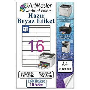 A4 Hazır Beyaz Etiket 105x35 Mm 10 Sayfa 1 Paket 16 Lı Kendinden Yapışkanlı Fotokopi Lazer İnkjet Kağıdı Yazıcılar İçin