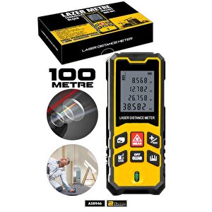 Profesyonel Lazer Terazili Dijital Mesafe Ölçer 100 Metre Ölçüm Cihazı Sarı