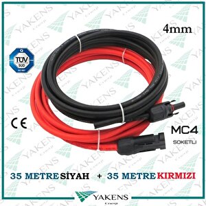 Mc4 Soketli Solar Kablo (35m+35m) 4mm Toplam 70 Metre Güneş Paneli Hazır Solar Kablo Seti Kırmızı Siyah