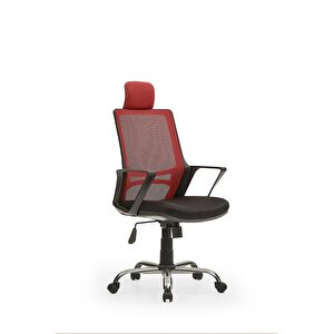 Arya2 Bilgisayar Koltuğu - Ofis - Müdür - Büro - Çalışma Sandalyesi Kırmızı Siyah Renk Krom Ayaklı