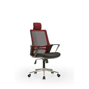 Arya1 Bilgisayar Koltuğu - Ofis - Müdür - Büro - Çalışma Sandalyesi Bordo Siyah Renk Krom Ayaklı