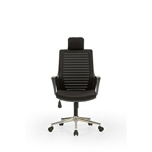 Çizgili Arya1 Bilgisayar Koltuğu - Ofis - Müdür - Büro - Çalışma Sandalyesi Siyah Renk Krom Ayaklı