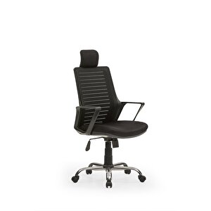 Çizgili Arya2 Bilgisayar Koltuğu - Ofis - Müdür - Büro - Çalışma Sandalyesi Siyah Renk Krom Ayaklı