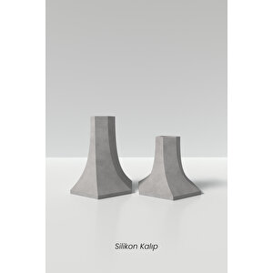 Beton Mumluk Şamdan Silikon Kalıp 2li - Mumluk Silikon Kalıp 2li Şamdan Kalıbı