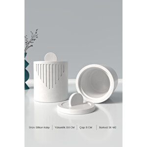 Kapaklı Desenli Silindir Beton Saksı Ve Mumluk Silikon Kalıp M2 -mumluk Silikon Kalıp  8.6 Cm X 8 Cm