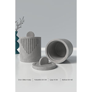 Kapaklı Desenli Silindir Beton Saksı Ve Mumluk Silikon Kalıp M2 -mumluk Silikon Kalıp  8.6 Cm X 8 Cm