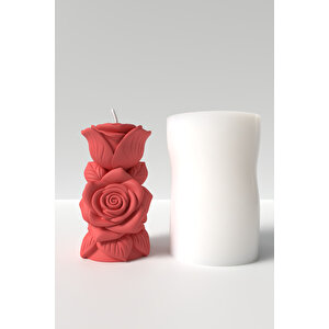 Gül Dalı Mum Silikon Kalıp - Desenli Gül Dalı Şeklinde Mum Silikon Kalıbı - 11x6 Cm