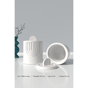 Kapaklı Desenli Silindir Beton Saksı Ve Mumluk Silikon Kalıp M1 -mumluk Silikon Kalıp  8.6 X 8 Cm