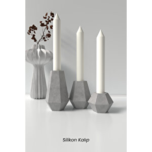 Minimal Geometrik Şamdan Mum Silikon Kalıp 3 Adet (küçük,orta,büyük)- Mumluk/şamdan Mum Kalıbı 3lü