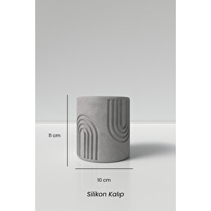 Desenli Silindir Beton Saksı Ve Mumluk Silikon Kalıp K13 - Dekoratif Beton Mumluk Kalıbı K13