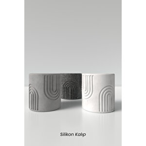 Desenli Silindir Beton Saksı Ve Mumluk Silikon Kalıp K13 - Dekoratif Beton Mumluk Kalıbı K13