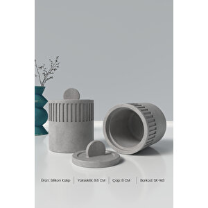 Kapaklı Desenli Silindir Beton Saksı Ve Mumluk Silikon Kalıp M3 -mumluk Silikon Kalıp M3  8.6 X 8 Cm