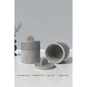 Kapaklı Desenli Silindir Beton Saksı Ve Mumluk Silikon Kalıp M3 -mumluk Silikon Kalıp M3  8.6 X 8 Cm