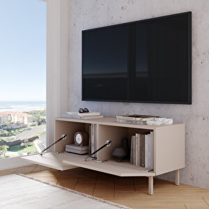 Robinhome Miami Tv Ünitesi Sehpası 2 Kapaklı Ahşap Ayaklı 120cm Kumsal