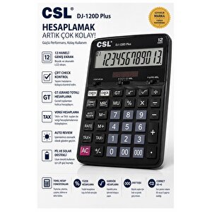 Hesap Makinesi Siyah 14x19 Cm 1 Adet Csl Dj-120d Plus 12 Haneli Orta Boy Hafızalı Büro Masaüstü Hesap Makinası