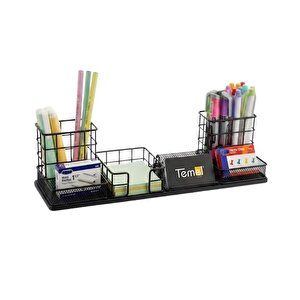 Temel Siyah Metal Mesh Modüler Masaüstü Organizer Seti 7 Parça 38x10 Cm 9515b