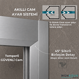 Arteko Metaline Duşakabin Parlak Profil – 5mm Füme Temperli Cam 70x110 cm