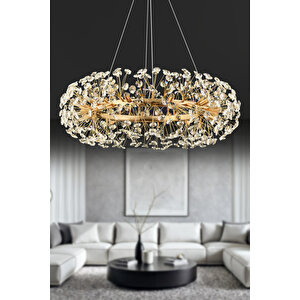 Gloria 80'lik Gold Kristal Taşlı Modern Tasarım Salon Avize
