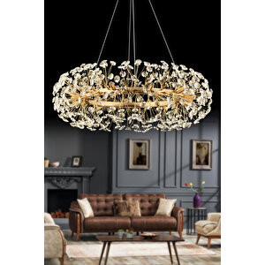 Gloria 80'lik Gold Kristal Taşlı Modern Tasarım Salon Avize