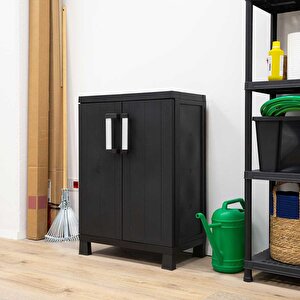 Garage Midi 2 Raflı Plastik Dolap Siyah