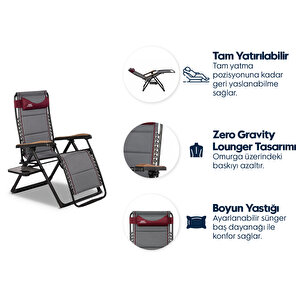 Ekstra Geniş Alüminyum Şezlong Sandalye – 120 Kg Kapasiteli, Konforlu Ve Şık, Zero Gravity Lounger Tasarımı, Boyun Yastığı, Katlanabilir Yan Sehpa, Ayak Uzatma Desteği