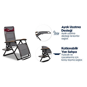 Ekstra Geniş Alüminyum Şezlong Sandalye – 120 Kg Kapasiteli, Konforlu Ve Şık, Zero Gravity Lounger Tasarımı, Boyun Yastığı, Katlanabilir Yan Sehpa, Ayak Uzatma Desteği
