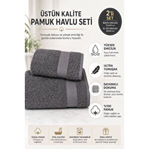 2’li Havlu Seti %100 Pamuk 70x140 Banyo + 50x90 El Yüz Havlusu Dry Forever Antrasit Antrasit