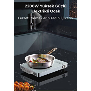 2200w Dijital Dokunmatik Tekli Elektrikli Ocak – Tüm Tencere Tiplerine Uyumlu Beyaz Kristal Cam