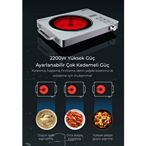 2200w Dijital Dokunmatik Tekli Elektrikli Ocak – Tüm Tencere Tiplerine Uyumlu Beyaz Kristal Cam