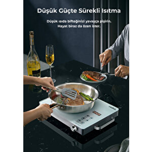 2200w Dijital Dokunmatik Tekli Elektrikli Ocak – Tüm Tencere Tiplerine Uyumlu Beyaz Kristal Cam