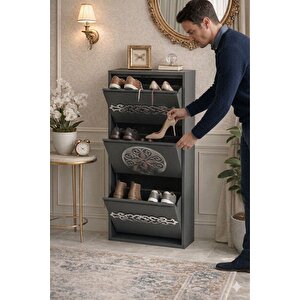 3'lü Antrasi̇t Çember Gümüş Desenli̇ Metal Ayakkabilik