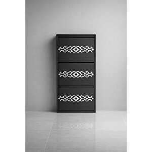 3'lü Antrasi̇t Gümüş Desenli̇ Metal Ayakkabilik