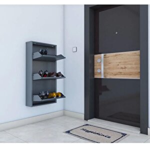 3'lü Antrasi̇t Gümüş Desenli̇ Metal Ayakkabilik