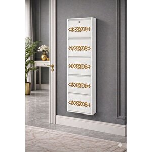 5'li̇ Ki̇li̇tli̇ Beyaz Gold Desenli̇ Metal Ayakkabilik