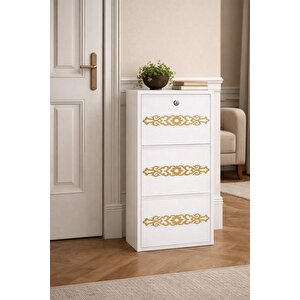 3'lü Ki̇li̇tli̇ Beyaz Gold Desenli̇ Metal Ayakkabilik