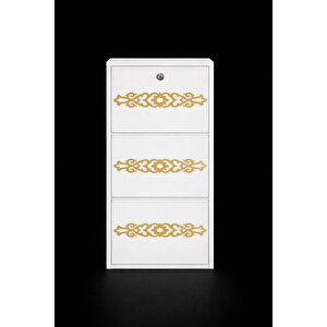 3'lü Ki̇li̇tli̇ Beyaz Gold Desenli̇ Metal Ayakkabilik