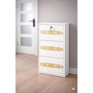 3'lü Ki̇li̇tli̇ Beyaz Gold Desenli̇ Metal Ayakkabilik