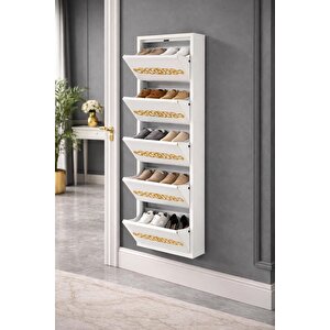 5'li̇ Beyaz Gold Desenli̇ Metal Ayakkabilik