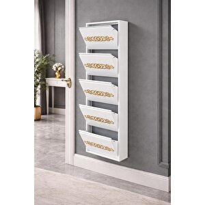 5'li̇ Beyaz Gold Desenli̇ Metal Ayakkabilik